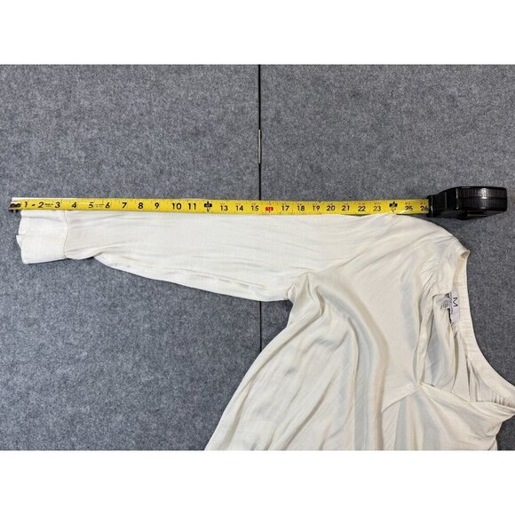 Magaschoni Blouse Top Women Medium Ivory Pleated Split Neck Long Sleeve Pullover - Picture 5 of 7